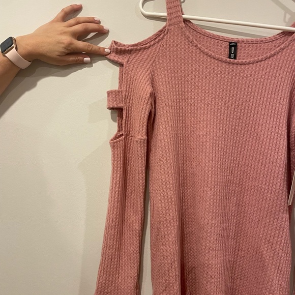 Lord & Taylor Design Lab Pink Cutout Waffle Knit Soft Tunic Top Women’s sz Large - Picture 4 of 10